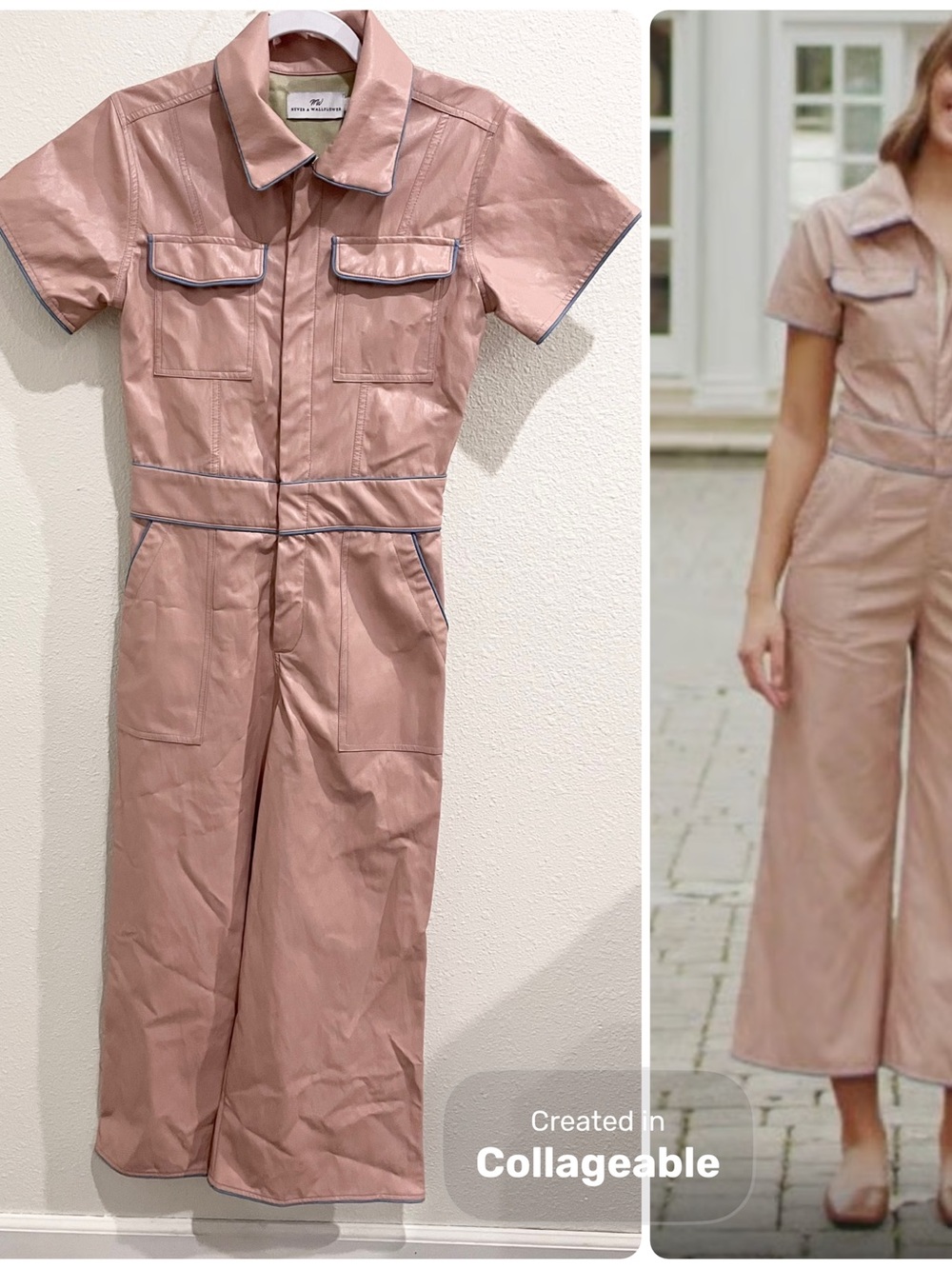 Never A Wallflower Faux Leather Boho Jumpsuit Designer Neutral Pink Contemporary